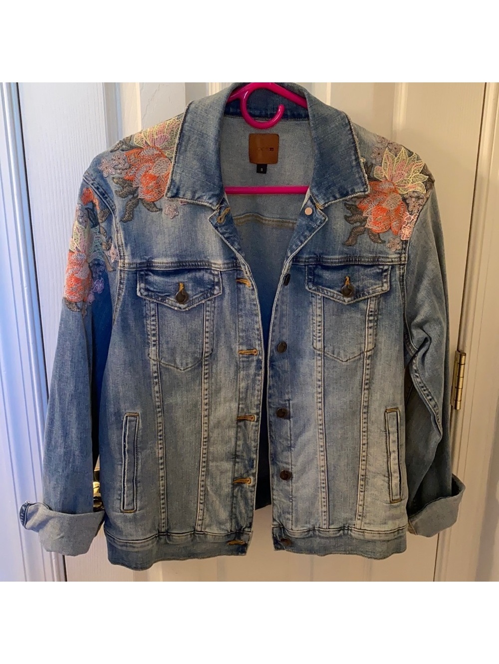 Joe's Denim Jacket with Floral Embroidery, Size Small